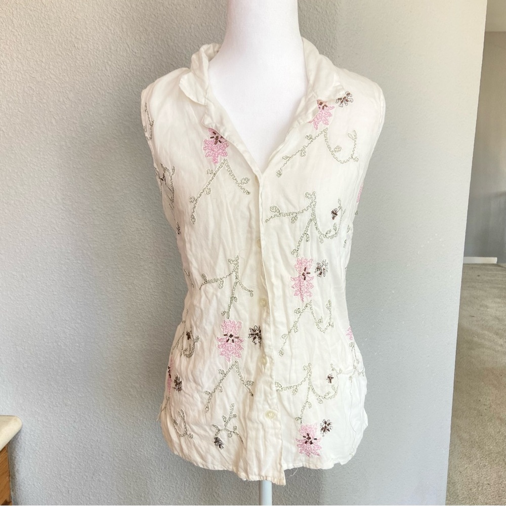 Style & Co. Cream and Pink Button Down Shirt